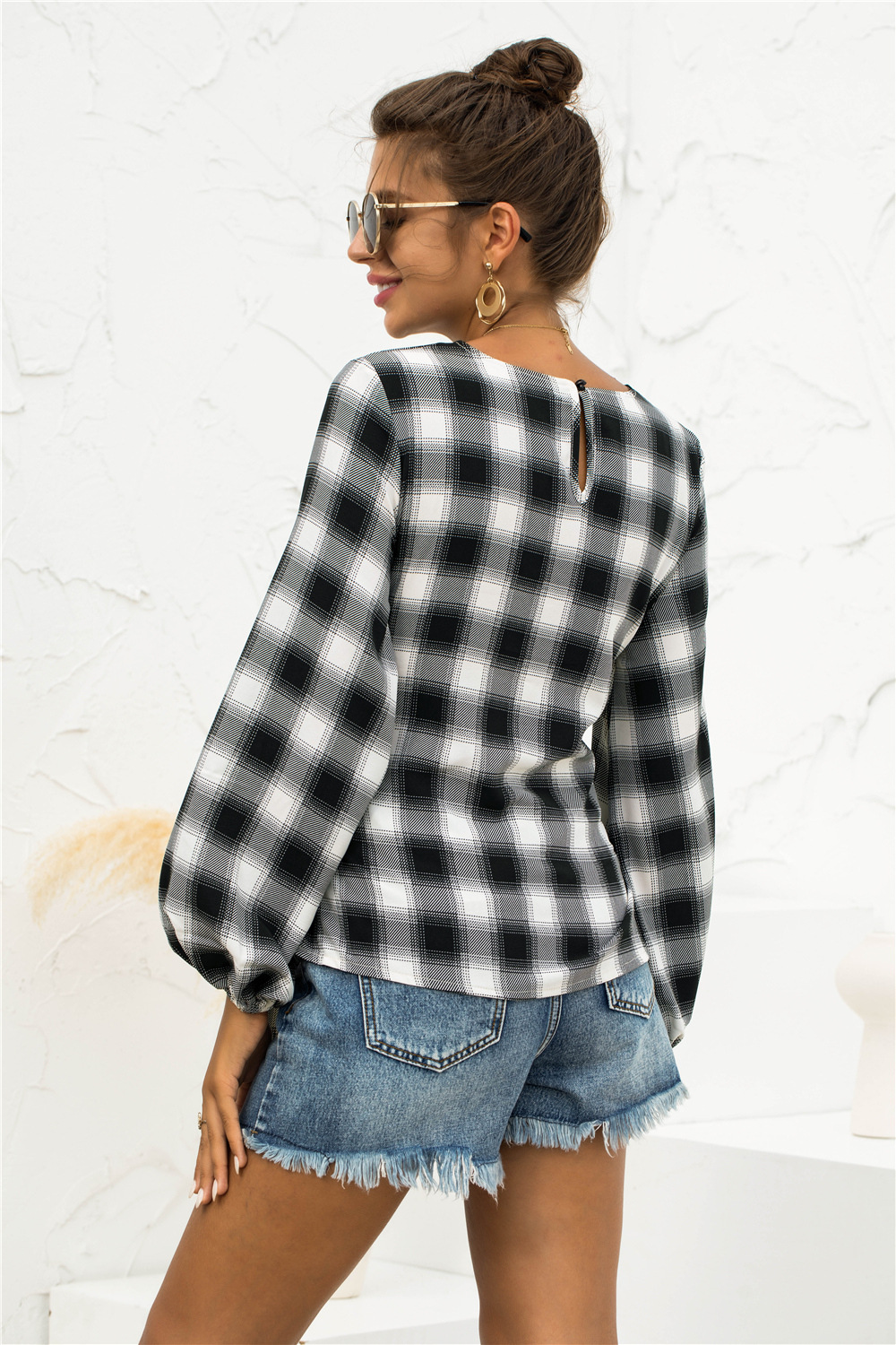 Title 4, Long Sleeved Retro Plaid Lace Up Shirt