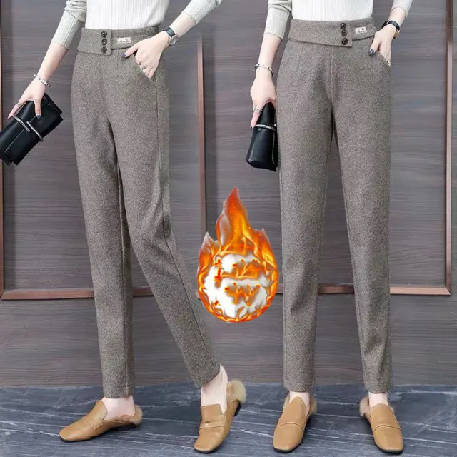 Women's Herringbone Woolen Pants Autumn And Winter Khakiadd Velvet - Shop at LoveMi