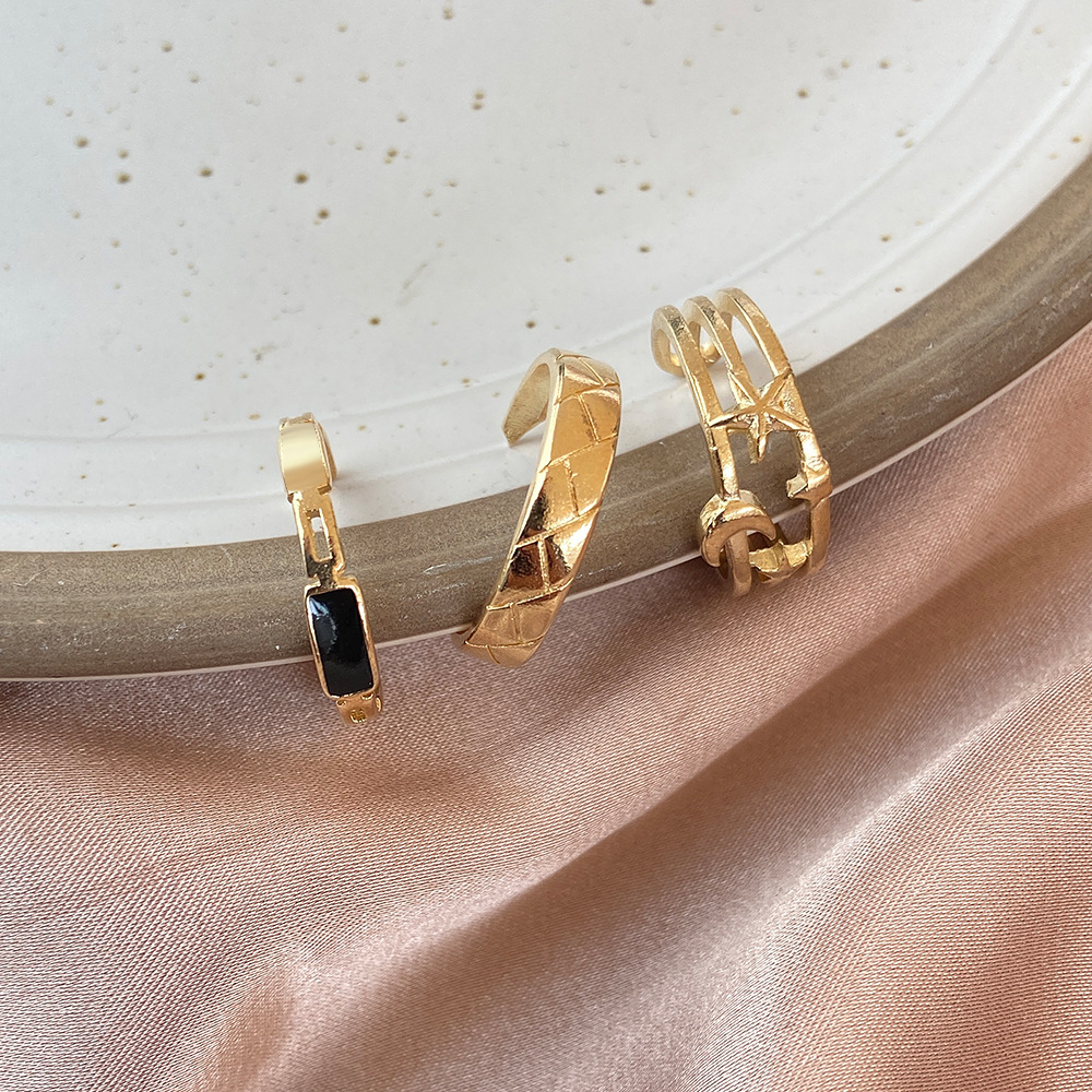 Stars And Moon Black Diamond Ring 3-Piece Set