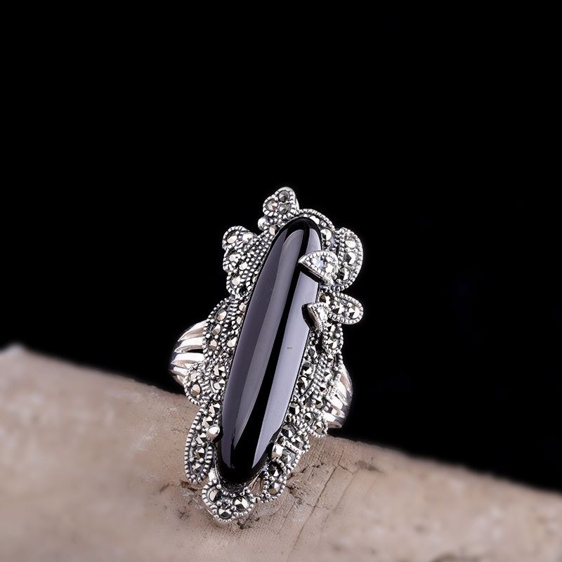 Craft Thai Silver Ladies  Design Black Agate Ring