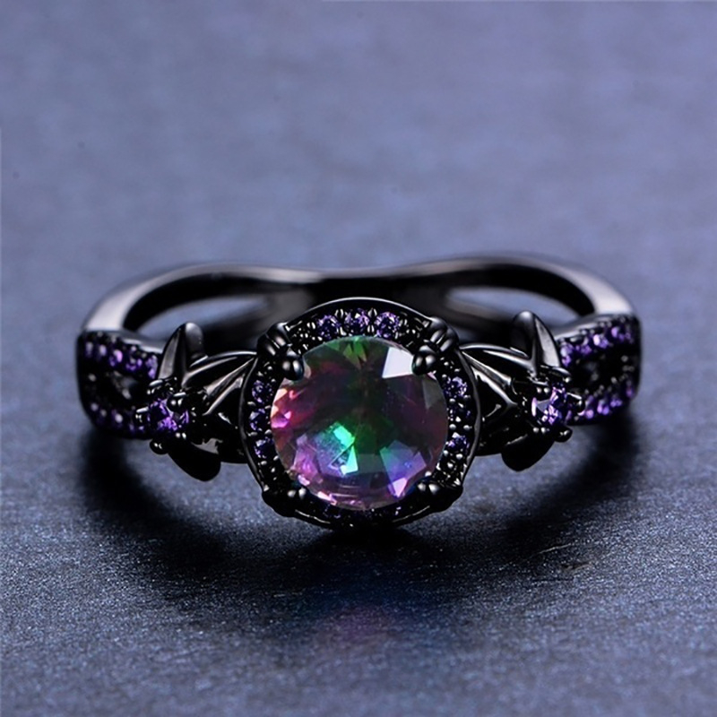 Women's Vintage Black Gold Skull Purple Zircon Ring