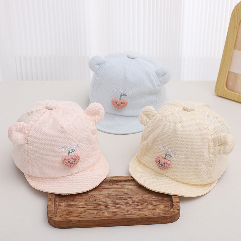 Spring And Summer Mesh Breathable Baby Soft Brimmed Bow Cap Embroidered Letters Cute Cherry Ears Baby Casual Sun Hat