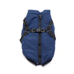 Pet Clothes Winter Dog Cotton Coat Chest Back Integrated Cotton Vest - Blue - View 1