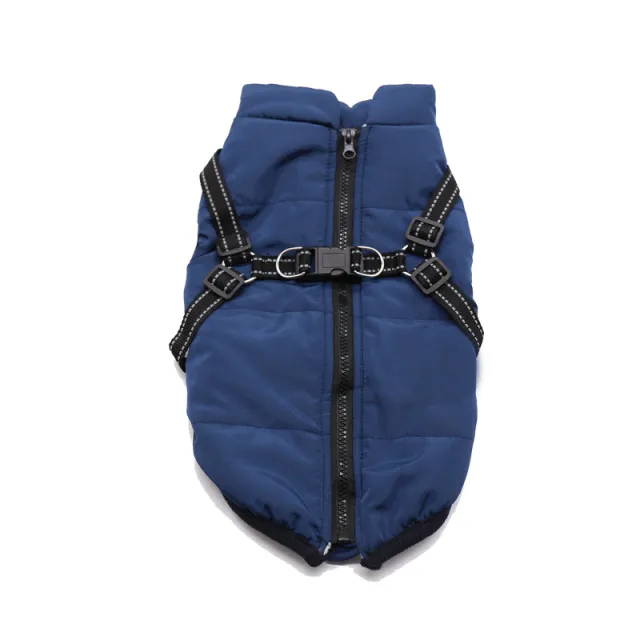 Pet Clothes Winter Dog Cotton Coat Chest Back Integrated Cotton Vest Blue - Shop at LoveMi