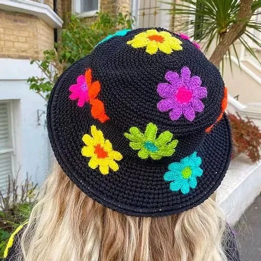 Woven Flower Fisherman's Hat For Women Japanese Versatility Black - Shop at LoveMi