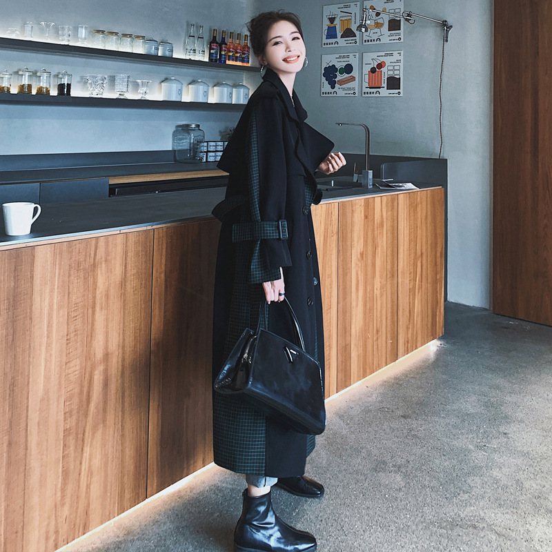 Popular Windbreaker Mid length Over the knee Jacket With High end Temperament Black - Shop at LoveMi