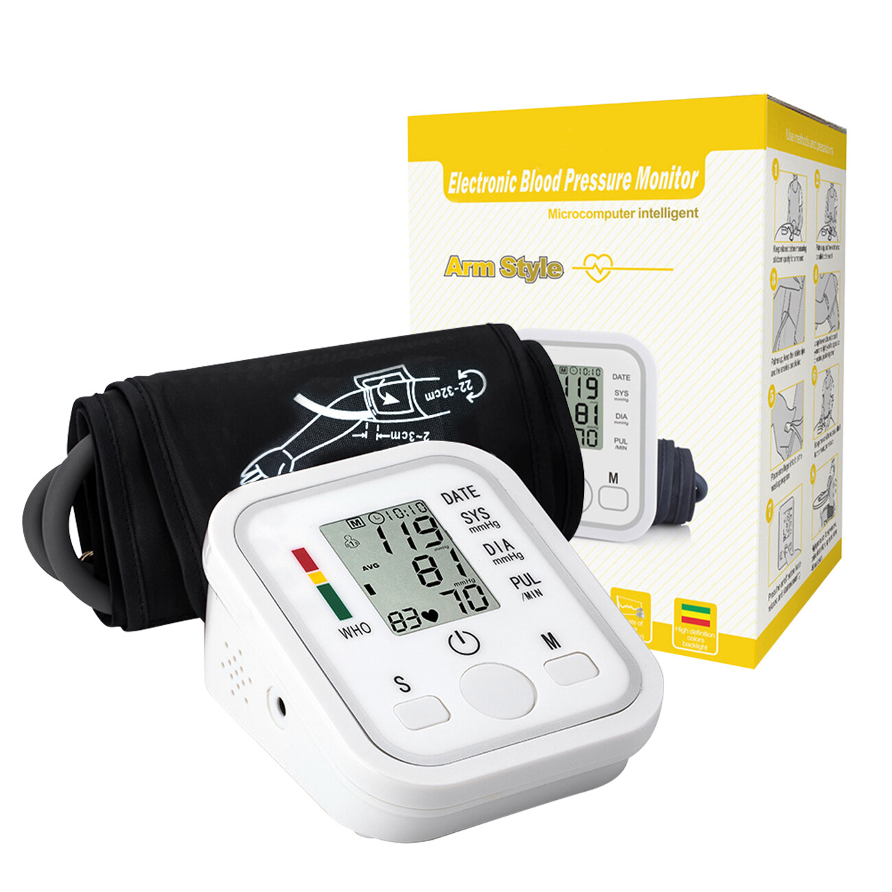 Automatic Upper Arm Blood Pressure Monitor Pulse Meter BP Machine Voice Talking - Bild 10 von 10