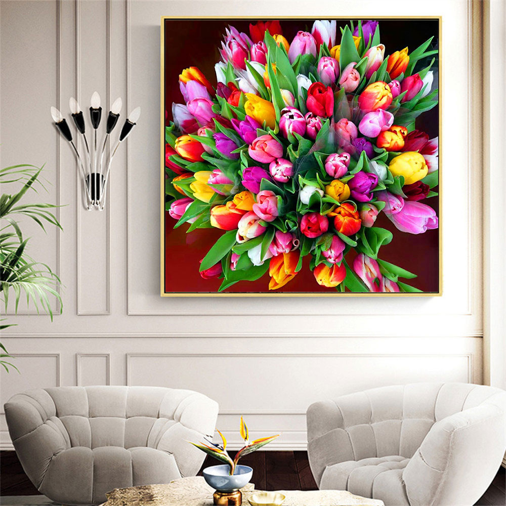 لوحة فنية ماسية بتصميم توليب، تطريز 5D كامل