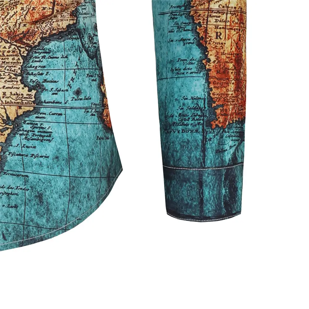 Map Digital Printing Men's Fashion Casual Long-sleeved Shirt