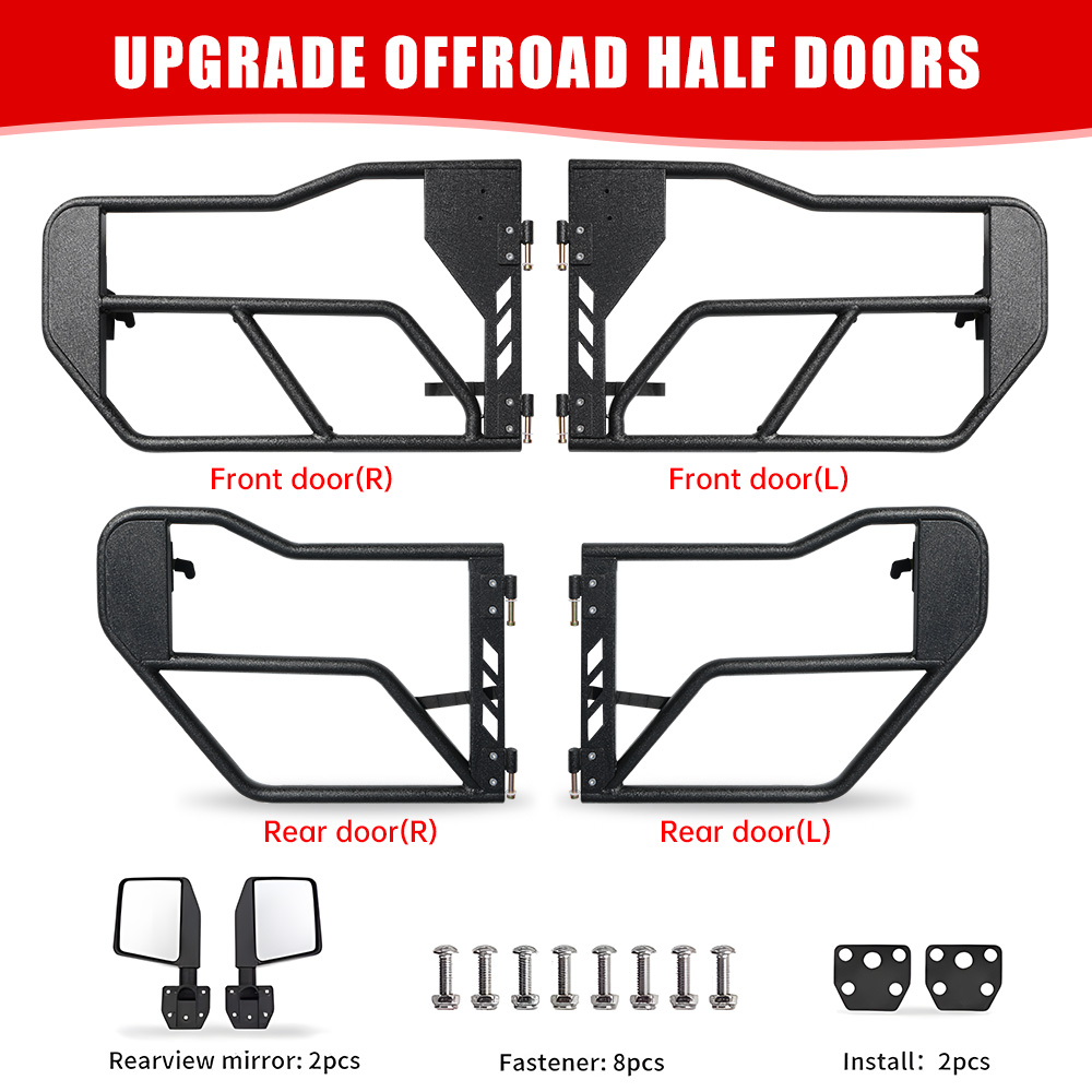 Tube Doors With Side View Mirror For 2018-2025 Je Ep Wrangler JL JLU And Gladiator JT 4-Doors - Includes 4XE 4-piece Set Off Road Summer Trail Adventure