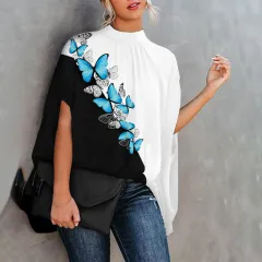 Women's New Casual Fashion Digital Print Split Doll Sleeve T-Shirt - St178010 Butterfly-Xl - View 1