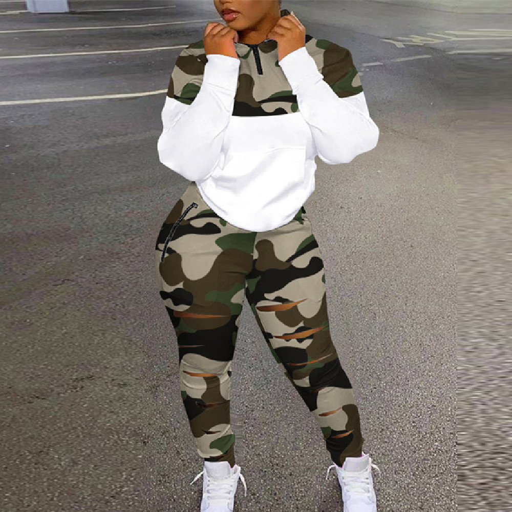 Fashion Camo Print Top Suit