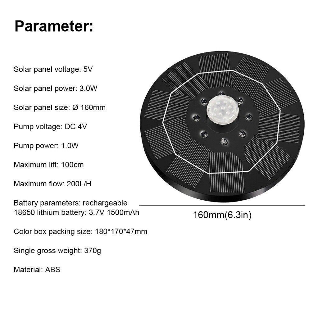 8LED Solar Panel Powered Fountain Water Feature Pump Garden Pool Pond Aquarium — image 9