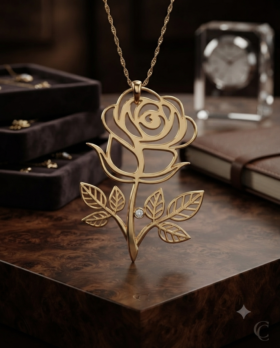 Custom Rose Necklace 24K Gold Plated & Silver Floral Pendant Gift — view 2