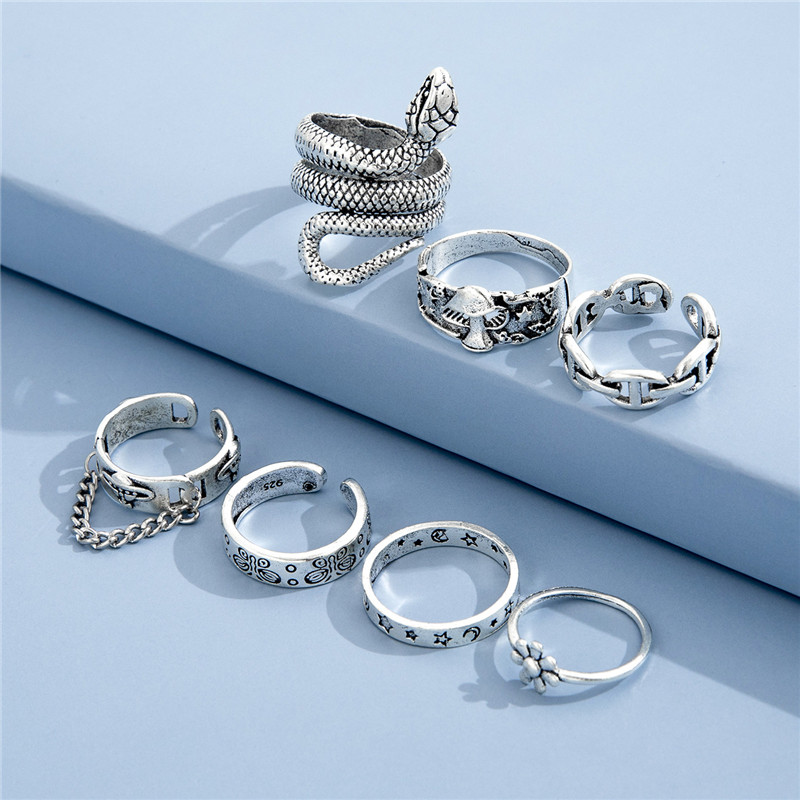 Fashionable Personality Snake-shaped Butterfly Flower Mushroom Chain Joint Ring