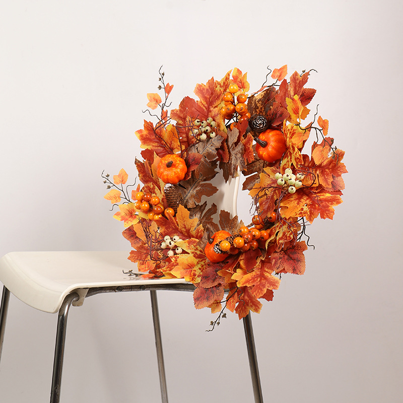 Halloween Maple Tree Root Pumpkin Wreath (Golden red)