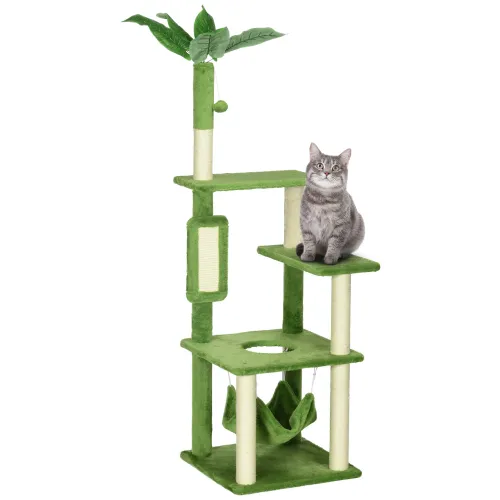 PawHut 56 Cat Tree For Indoor Cats With Hammock, Cat Tower With Scratching Post, Platforms, Play Ball And Anti tipping Device, For Indoor Cats, Gre... Green - Shop at LoveMi