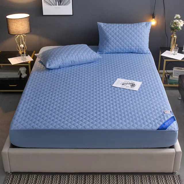 Quilted Waterproof Fitted Single Piece Non slip Mattress Dust Cover Sky Blue - Shop at LoveMi