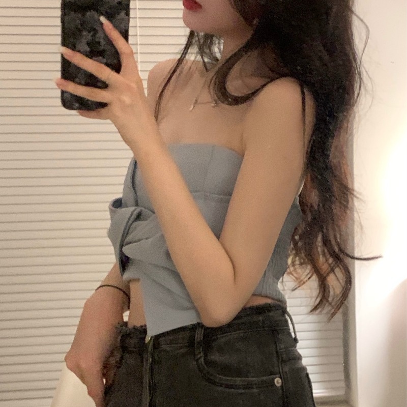 Bow Knot Tube Top Short Vest Outer Strapless