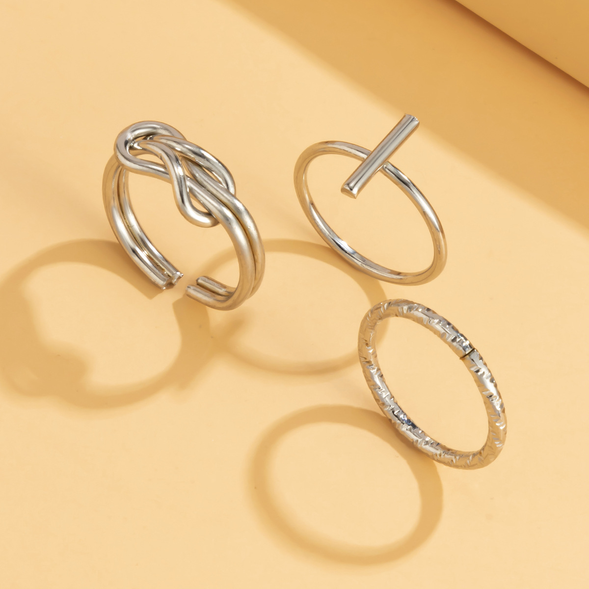 Simple Twist Knotted Geometric Metal Rod Ring, Wild Street Style Fashion Metal Jewelry
