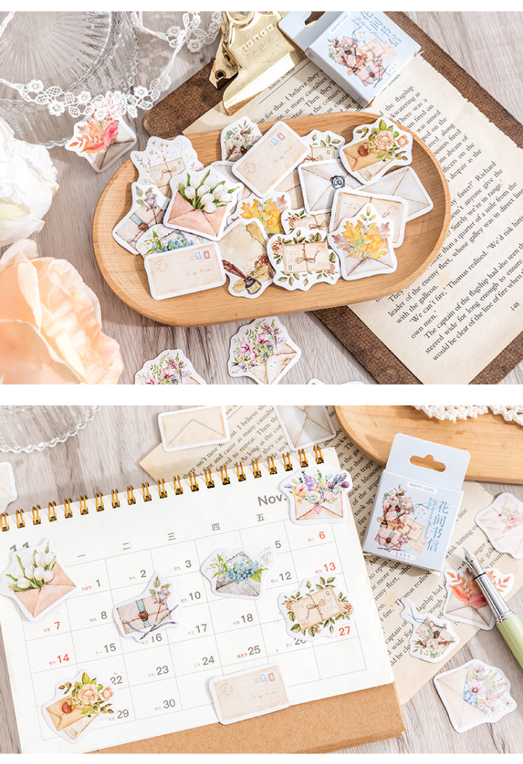 Title 5, Retro Flower Journal Decoration Sticker 46 Pieces