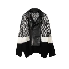 Autumn Women's Loose Casual Stitching Coat - Black - View 1