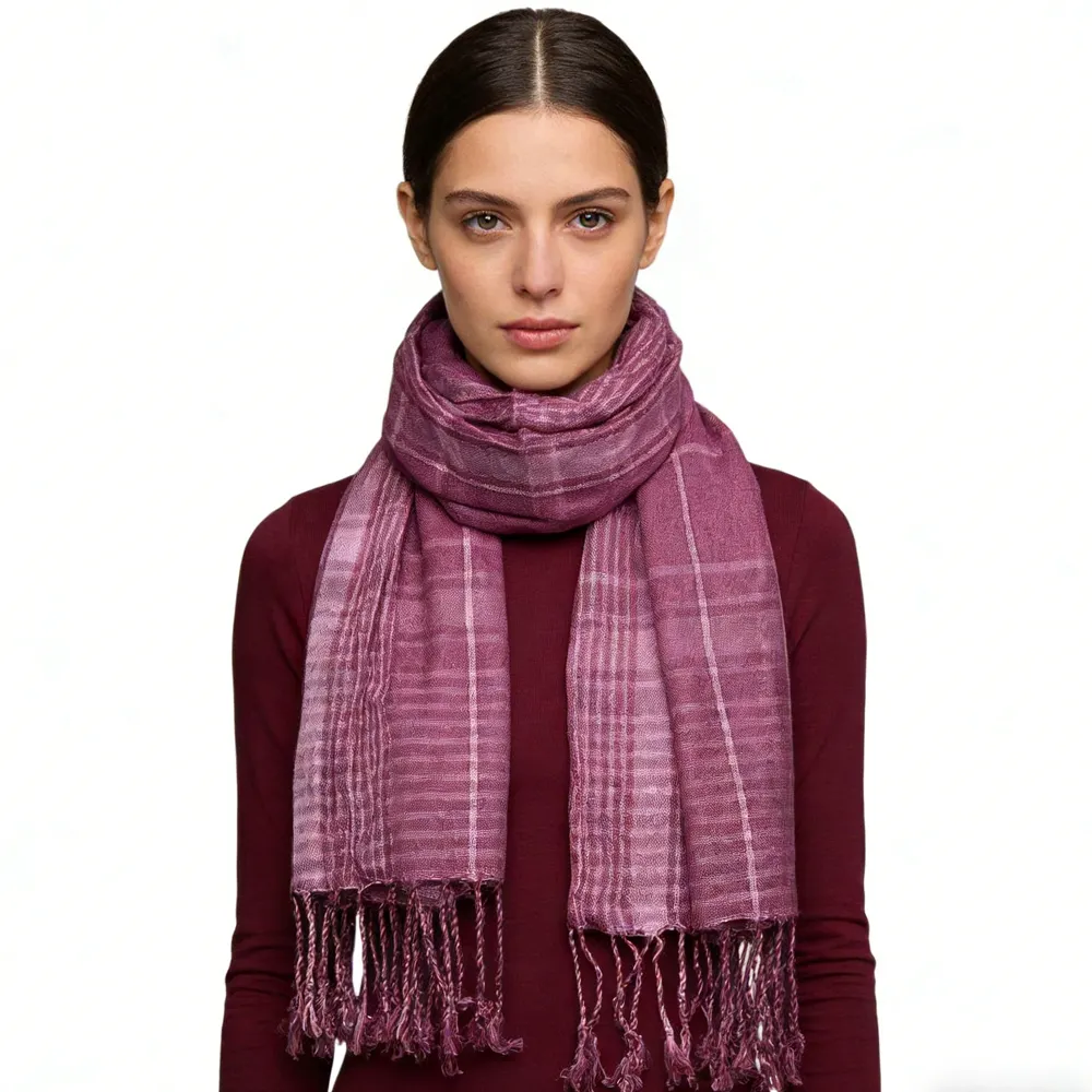 Bright Color Block Fuchsia Yarn-Dyed Scarf, Luxe