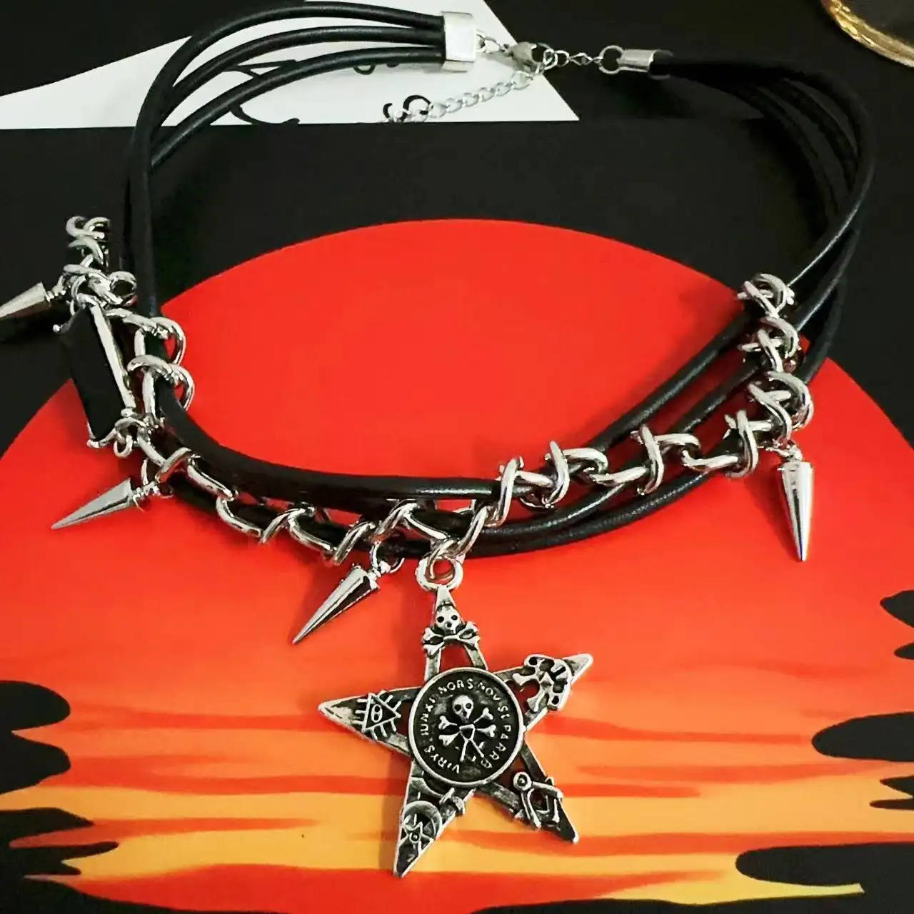 Five-pointed Star Teeth Leather Rope Multi-layer Twin Clavicle Chain Female