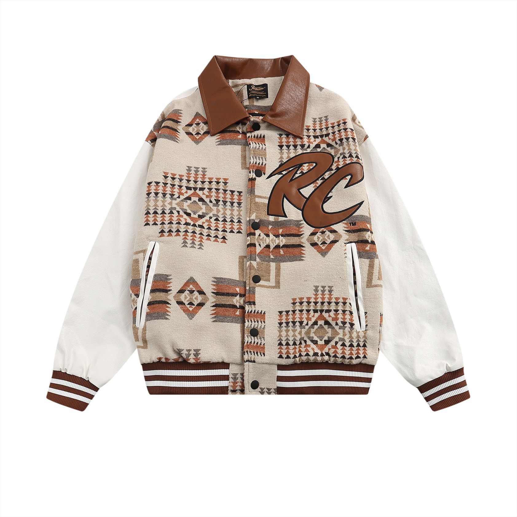 Men's Vintage Letter Embroidered Leather Sleeve Baseball Jersey