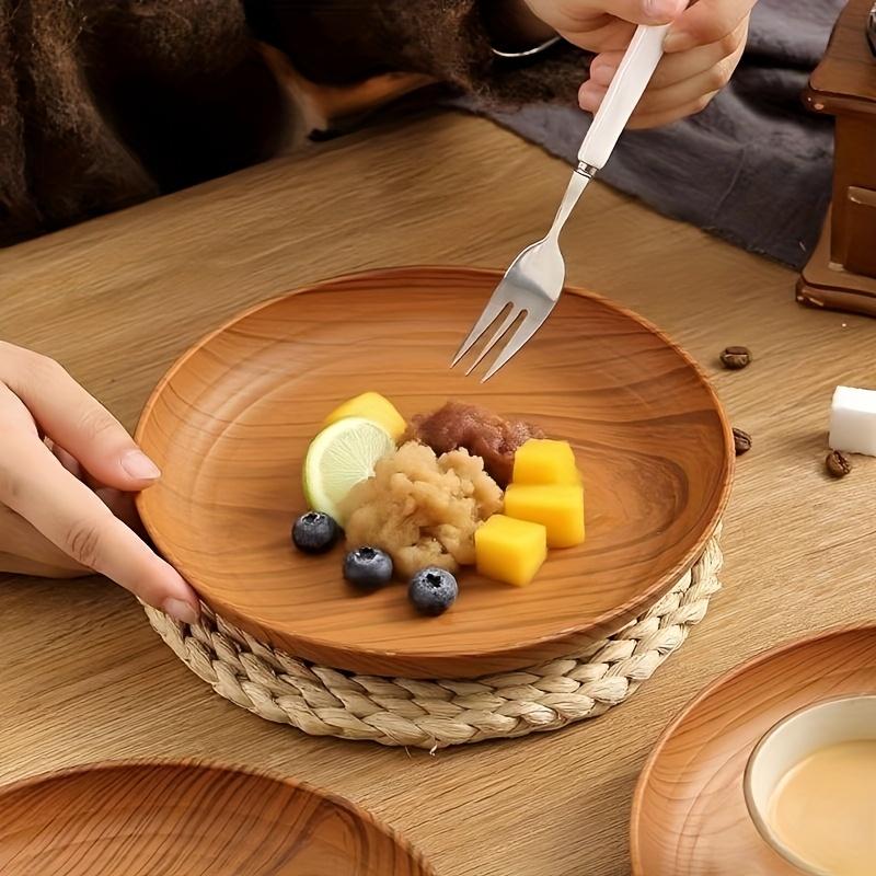10 Creative Wood Grain Plastic Plates - Round Striped Design, High-Quality Lightweight, Suitable For Home, Dessert Shops 16