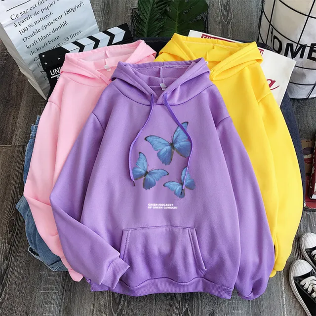 Spring And Autumn Plus Velvet Loose Korean Style Style Ins Couple Hooded Jacket Purple - Shop at LoveMi