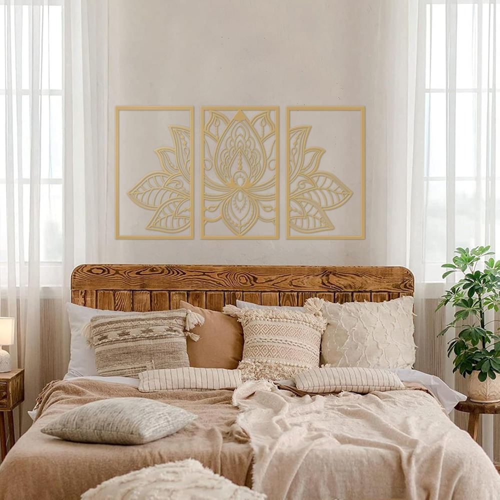 Handmade Metal Golden Lotus Mandala Wall Art - Boho Zen Decor For Living Room