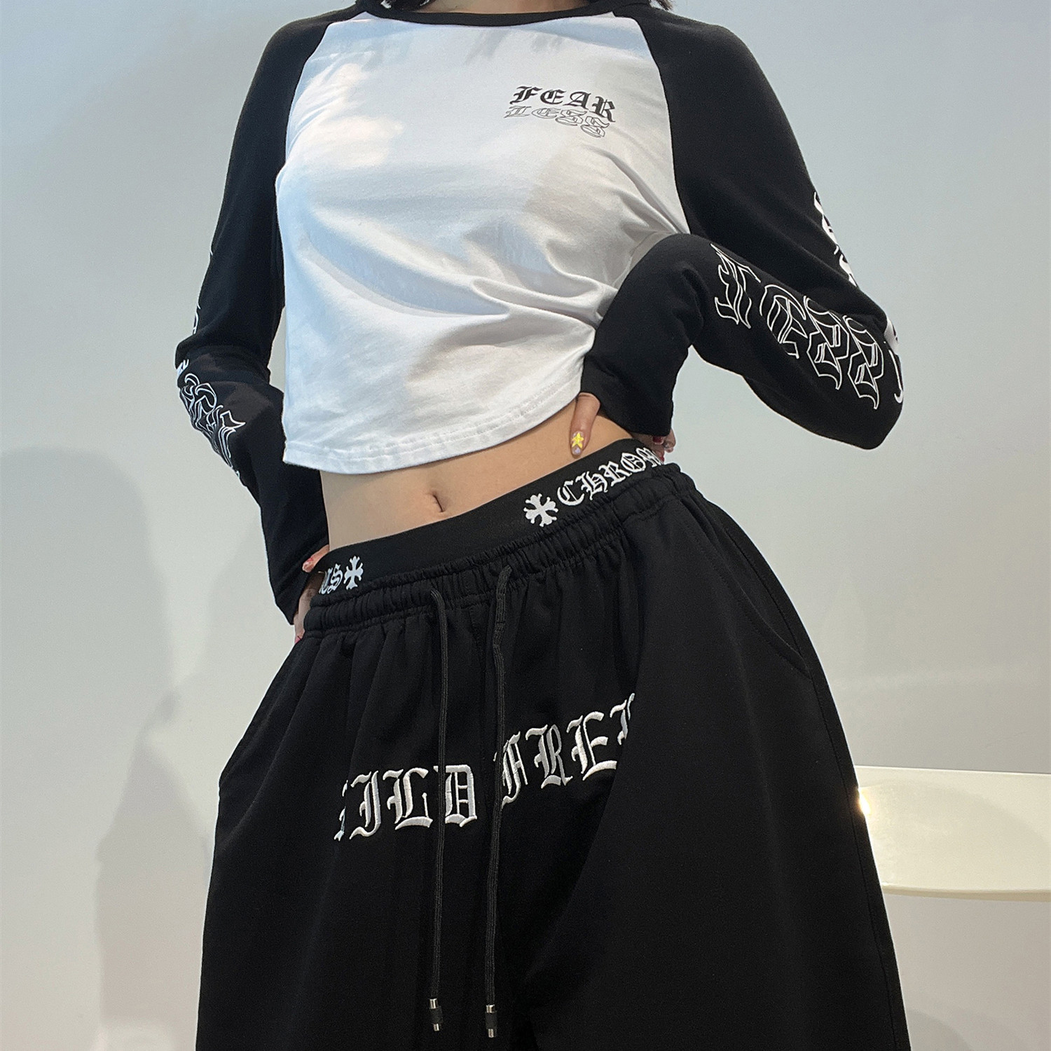 Women's Trendy Brand Black Elastic Sports Pants