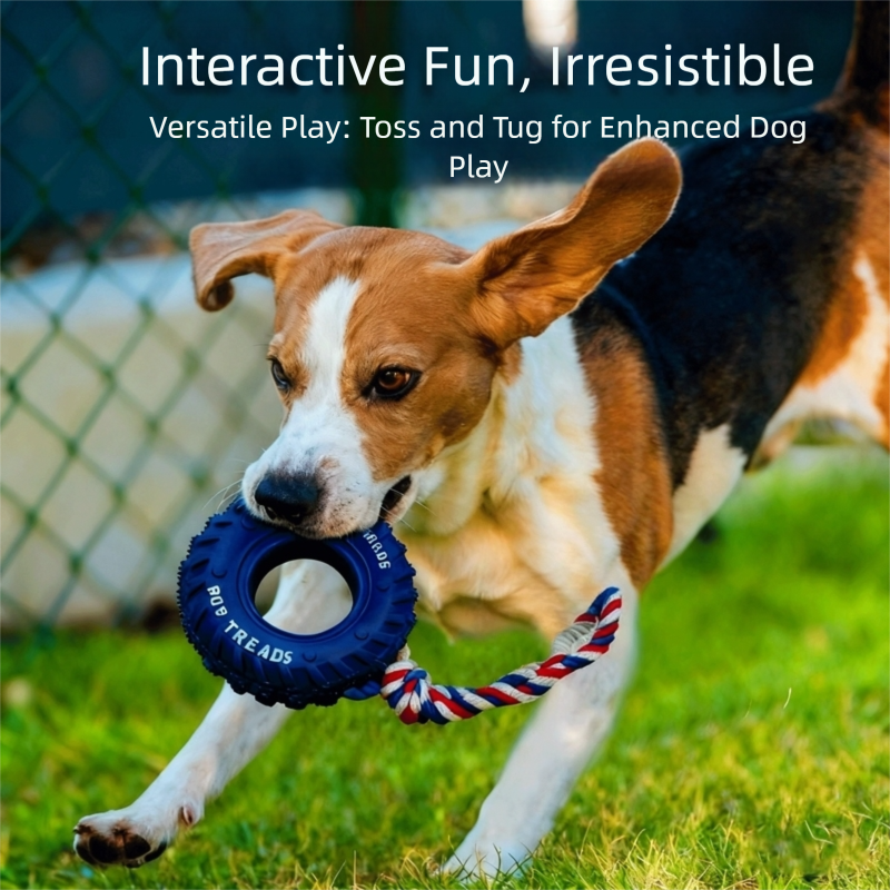Dog Chew Toy With Rubber Tire & Tug Of War Rope For Medium Large Dogs Aggressive Chewers, Interactive Fetch Play Treat Dispenser Pull Toys