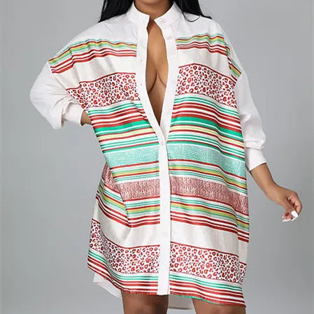 Women's Digital Print Shirt Fashion Top - Red