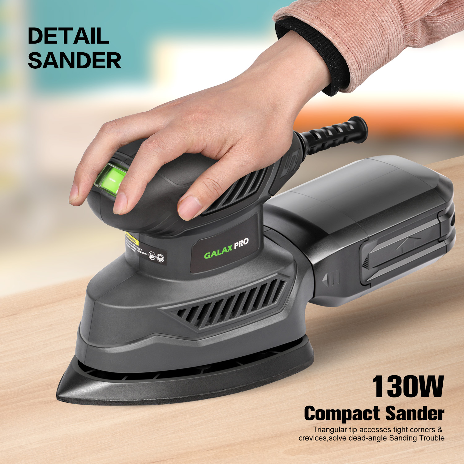 130W Detail Sander, Dust Collector, 20Pcs Sandpaper 13000RPM Compact Triangular — image 6