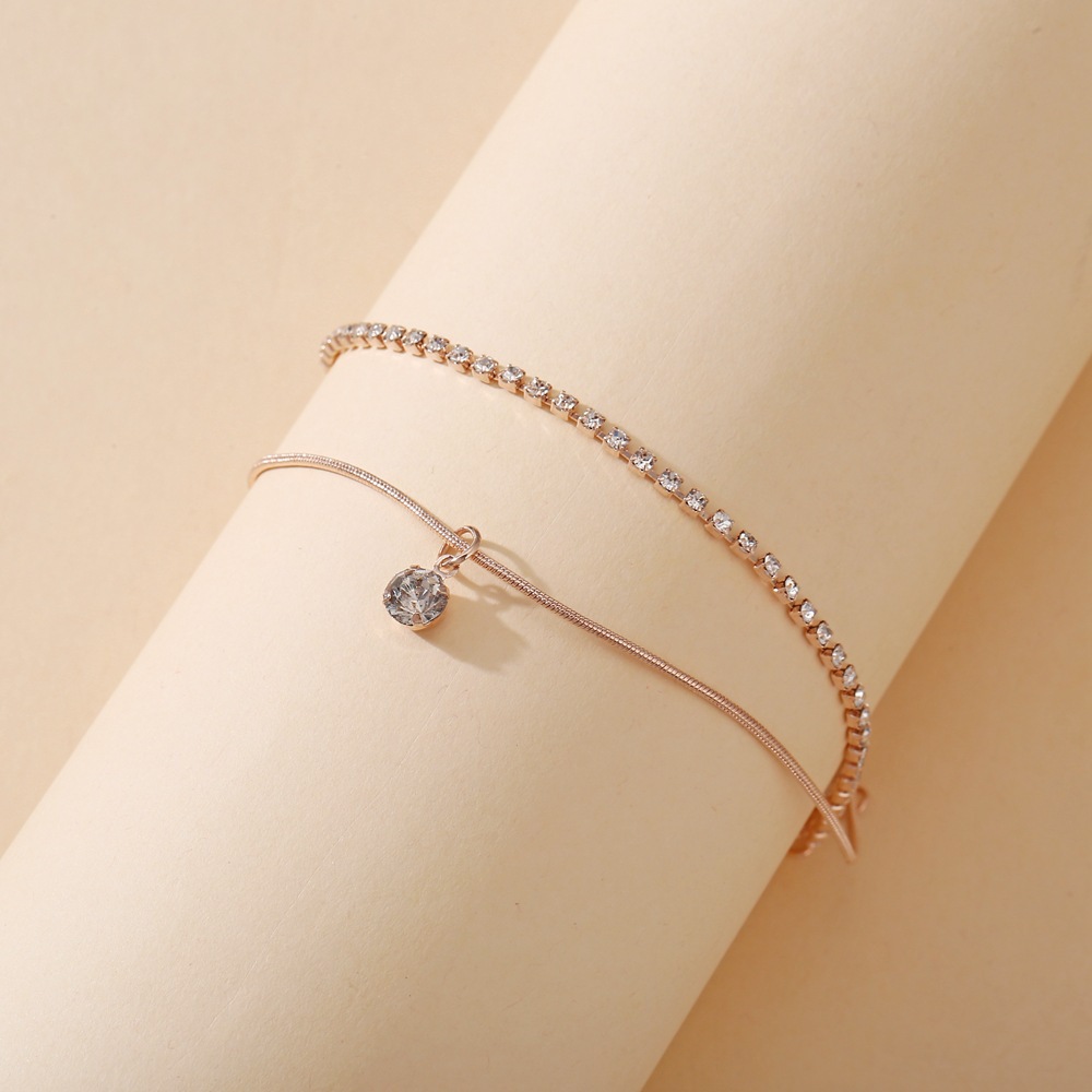 Creative And Simple New Double-layer Diamond-studded Snake Bone Anklet