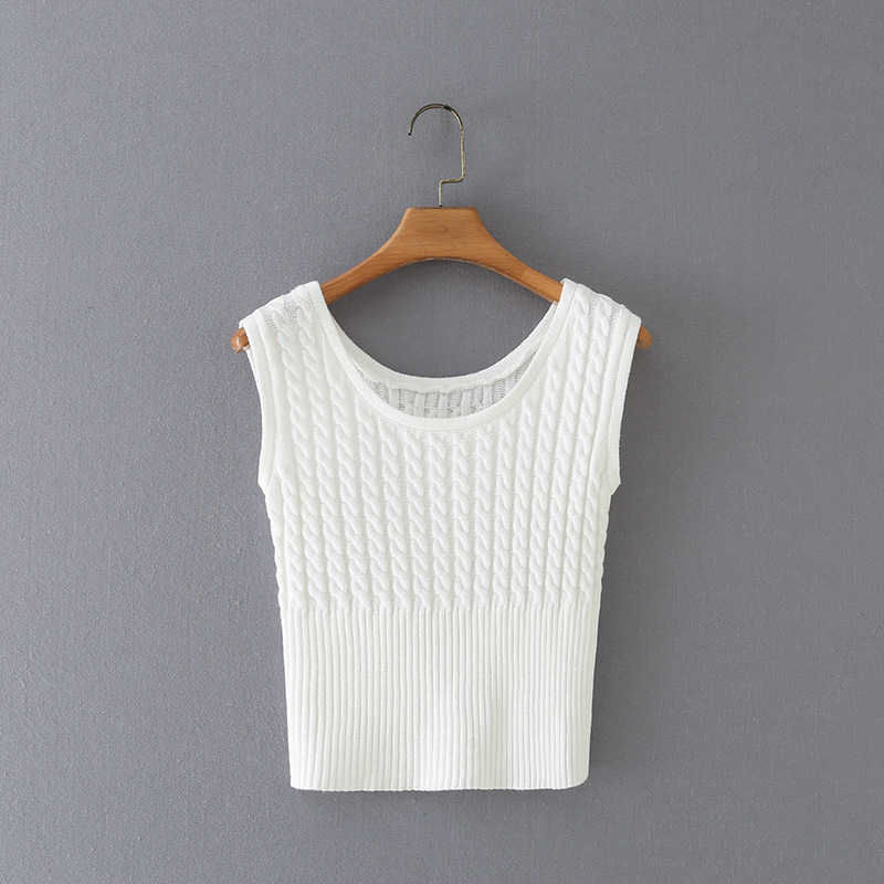 Title 6, Round Neck Retro Twist Waist Sleeveless Knitted...