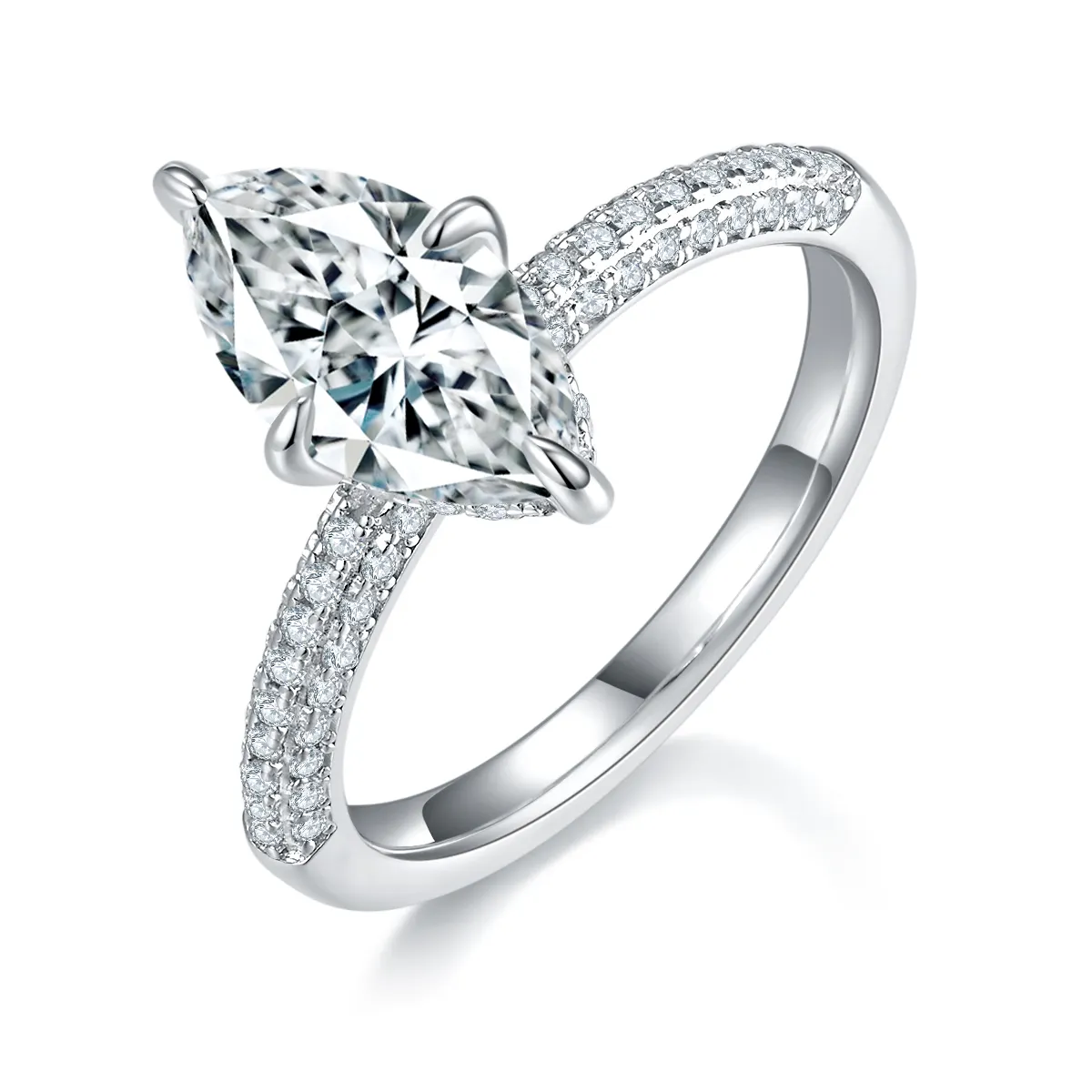 S925 Silver 3g Platinum Plated Marquise Moissanite
