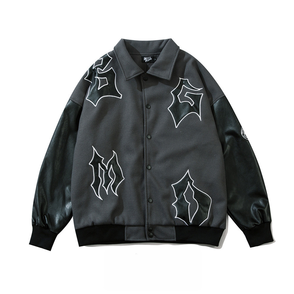 Men's Embroidered Letters PU Leather Sleeve Stitching Baseball Uniform — image 1
