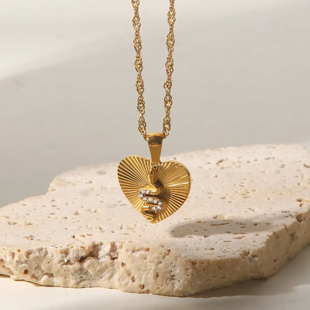 Heart Compass Snake Necklace 18K Gold-plated Zircon Inlaid Titanium Steel