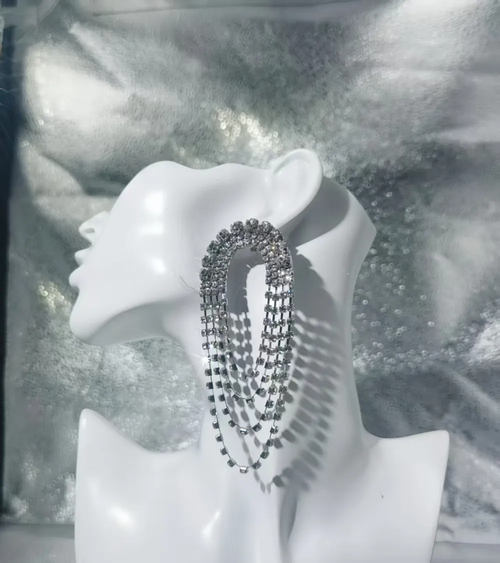 Multi-Row Crystal Tassel Hoop Earrings For Women