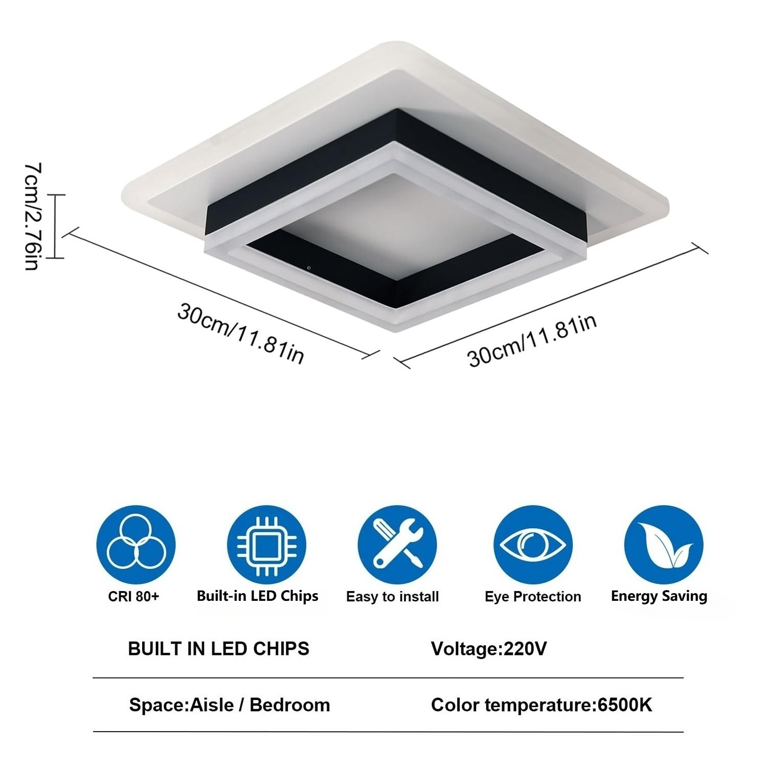 30W Ceiling Light Modern Square LED Cool White Chandelier For Living Room — image 5