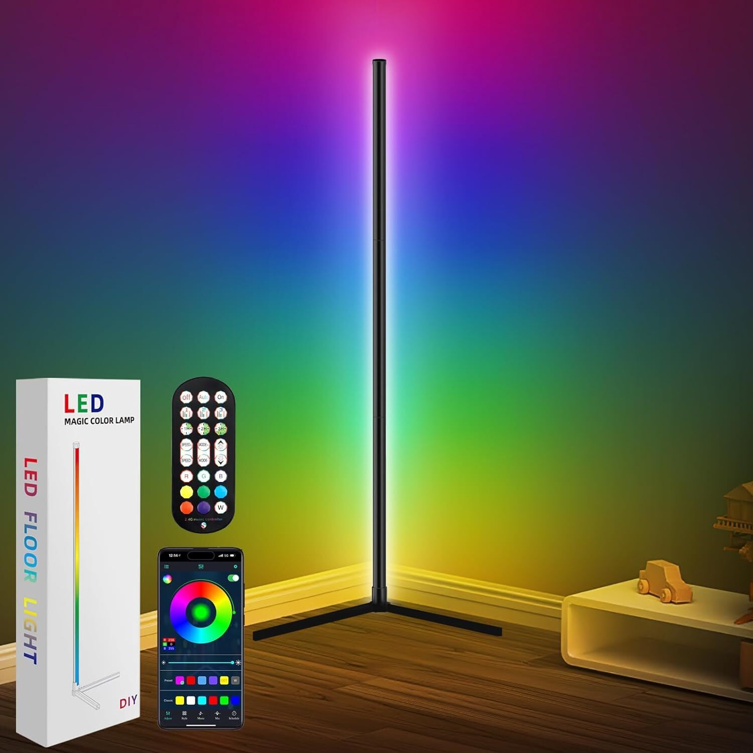 10W RGB LED Corner Floor Lamp Remote Control Modern Minimalist Standing Mood — image 10