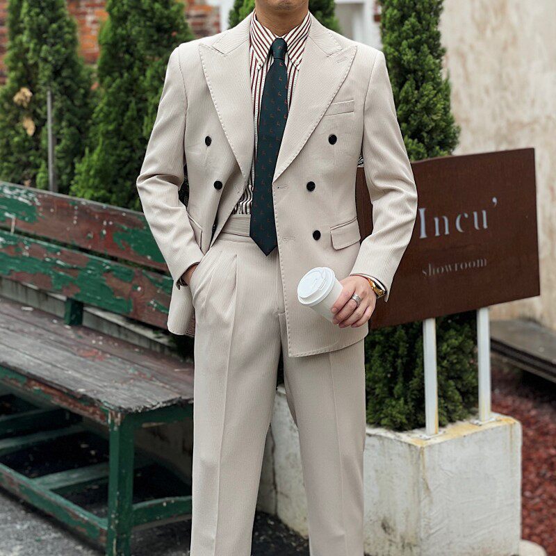 Retro Ribbed Double-breasted Suit