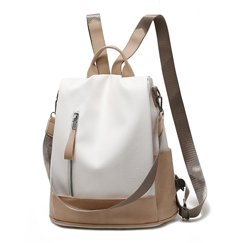 Backpack Ladies Leather Harajuku Western Soft Leather Casual Trendy Backpack White - Shop at LoveMi