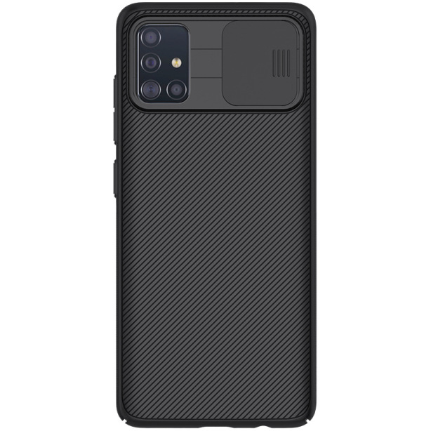 Samsung A71-ի պատյան՝ տեսախցիկի սահող պաշտպանիչ ծածկով, սև հայելի