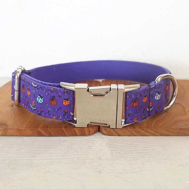 Collier pour chien imprimé Halloween violet pour animaux de compagnie