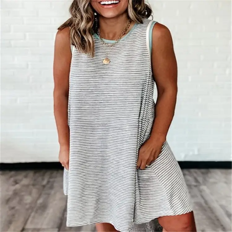 European And American Women's Round Neck Striped Home Casual Dress