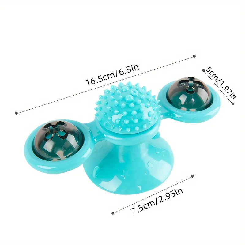 New Windmill Cat Toys Cute Rotating Interactive Cat Toy - Indoor Windmill Cat Toy With Suction Cup Catnip & Jagged Teeth Middle Ball, Smart Kitten Rotating Spinner Exercise Toy, Toothbrush & Massager – image 9